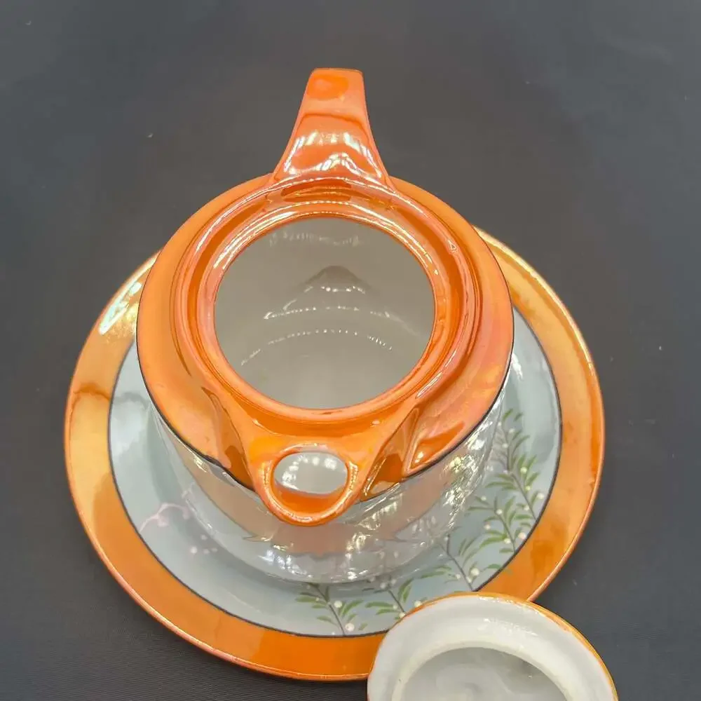 VTG GOLDCASTLE CHIKUSA Art Deco Hand Painted Lustreware Teapot & under plate
